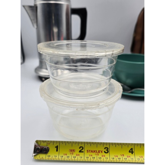 Empire Coffeepot USA Teal Melamine Tea Cups Saucers Spoons Set 2 Vintage - Picture 9 of 16